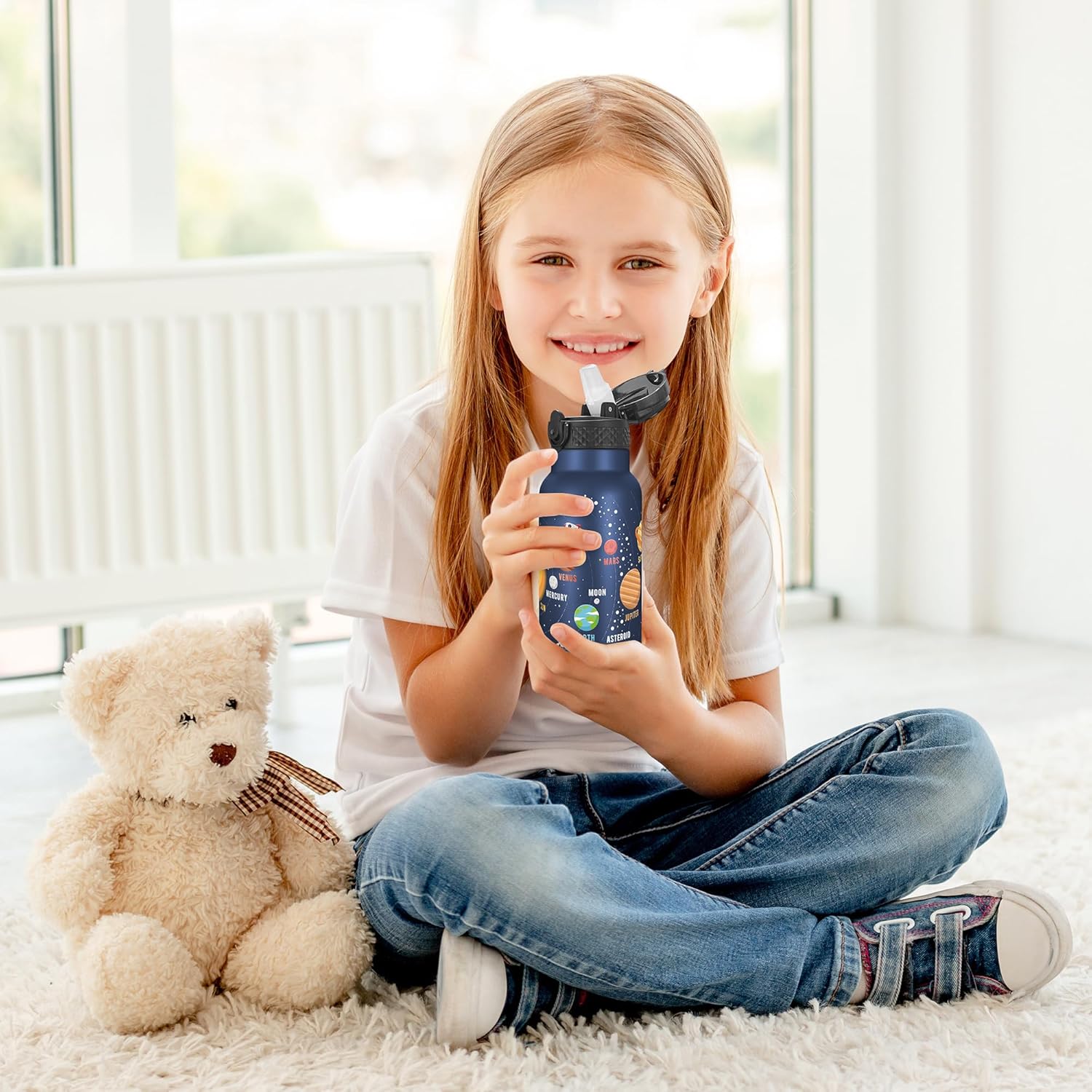 Han's Bottle Kids Water Bottle with Straw Lid - Insulated Stainless Steel Reusable Tumbler for Girls,Boys,Thermo Mug,17oz,Space Planet - Image 7