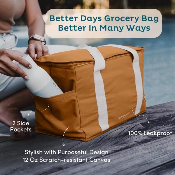 Large Insulated Lunch Bag for Women and Men - 100% Leak Proof, Cooler Bags Insulated, Lunch Box - Cooler Bag for Cold and Hot Food with Zippered Top - for Work, Picnic (CaraCream) - Image 5