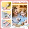 3 Pieces Toddler Utensils with Case 1 Pcs Toddler Fork and Spoon 1 Pcs Baby Food Scissor with Safety Lock Stainless Steel Baby Silverware Set Toddler Travel Essential for Safe Dining (Pink) - Image 4