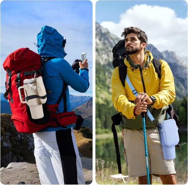 Water Bottle Tumbler Carrier Bag with Phone Pocket for Stanley, 40oz Tumbler Holder Simple with Adjustable Strap Modern Neoprene for Quencher Cup Accessories Travel, Cream White - Image 7