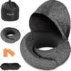 Travel Pillow - Hooded Neck Pillow Airplane, Memory Foam Pillow for Plane, Office, Cars Sleeping, Long Flight Must Haves, Road Trip Essentials Accessories for Adults