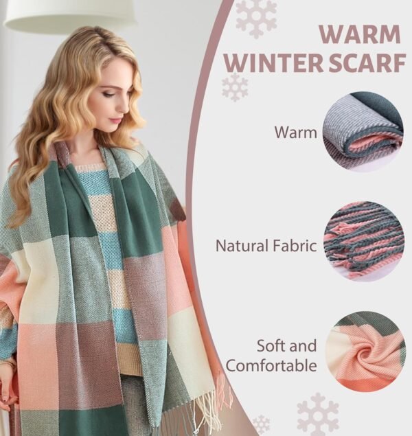 YSense Women's Long Plaid Blanket Scarf Chunky Oversized Winter Fall Warm Scarf Big Tartan Scarves Wrap Shawl Ladies Gifts - Image 3