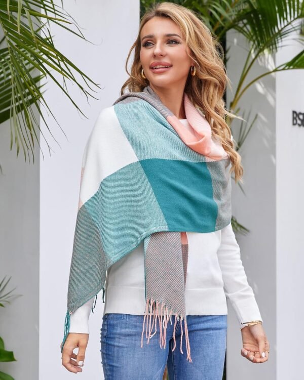Fuinloth Women's Large Plaid Scarf Fashion Long Shawl Wrap for Winter Warm Lightweight - Image 6