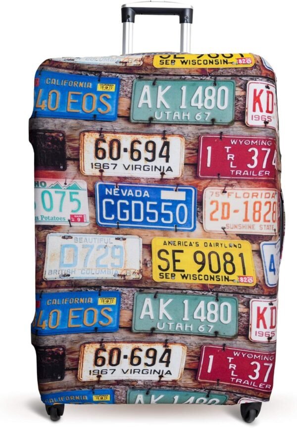 Luggage Cover Suitcase Protector Fits 19-33 Inch TSA Approved Travel Suitcase Cover Washable Dustproof Anti-Scratch (L (26-30 inch), License Plates)