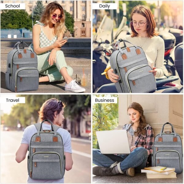 LOVEVOOK Laptop Backpack for Women & Men, Unisex Travel Anti-theft Work Bag, Business Computer College Backpacks Purse, Casual Hiking Outdoor Carry On Daypack with Lock, Fits 15.6 Inch Laptop, Grey - Image 6
