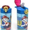 Zak Designs PAW Patrol Kids Water Bottle with Spout Cover and Built-in Carrying Loop, Durable Plastic, Leak-Proof Water Bottle Design for Travel (16 oz, 2-Pack, Non-BPA, Marshall)