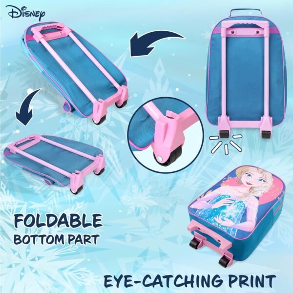 Disney Foldable Suitcase for Girls with Wheels, Trolley Hand Luggage Bag - Minnie Mouse Carry On Travel Bag for Kids (Blue Elsa) - Image 6
