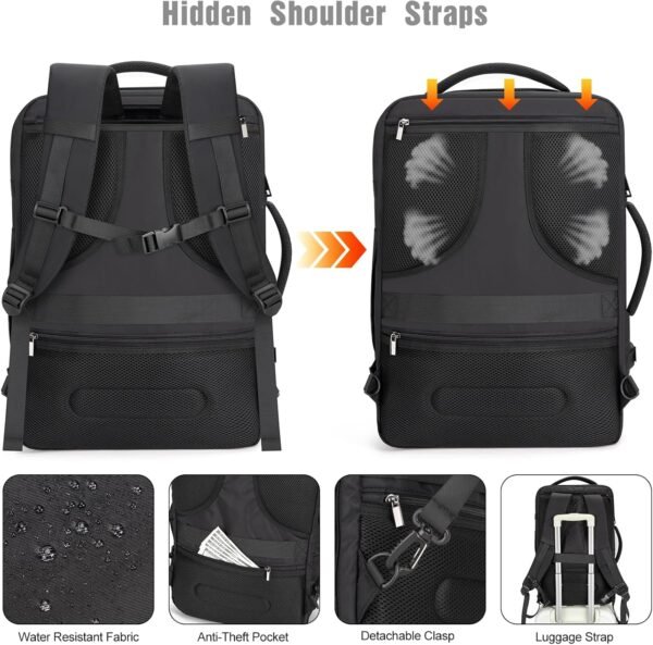 Tzowla 40L Travel Laptop Backpack for Men Women Carry on Flight Approved, Large Capacity Water Resistant Anti Theft Backpacks with USB Port,Business Causal Daypack Bag Fit 17.3"Computer/Notebook-Black - Image 5