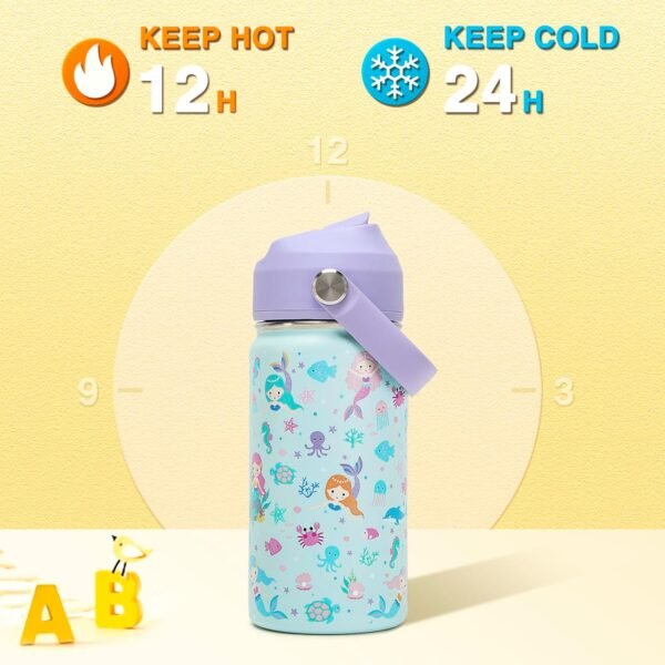 Kids Insulated Water Bottle with Straw Lid, 14oz Double Wall Vacuum 18/8 Stainless Steel Kids Tumbler, BPA-FREE Leak Proof Toddler Metal Water Bottle Kids Cups for School Travel Boys Girls - Image 5