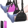 2-Pack Airplane Foot Hammock Travel Essentials, Portable Foot Hammock for Plane Travel, Memory Foam Foot Rest for Air Travel, Desk Foot Rest, Long Flight Must Haves for Women Men, Black+Red