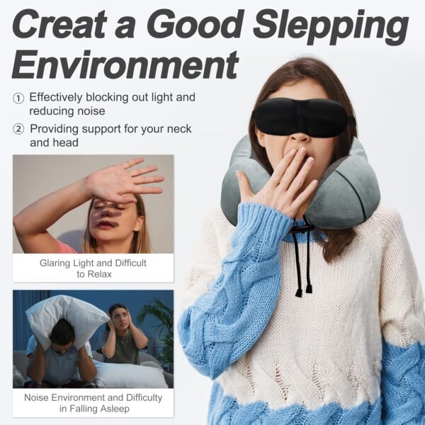Travel Pillow and Blanket Set for Traveling, Memory Foam Neck Pillow and Soft Blanket Compact, Airplane Travel Essentials Adult with Sleep Mask Earplugs Storage Bag for Plane Car, Grey - Image 8