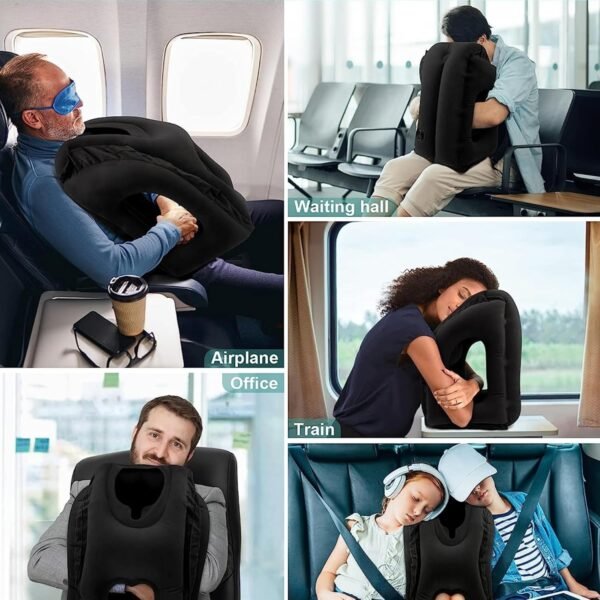 Inflatable Travel Pillow for Airplanes, Trains, Buses, Cars and Office. Stabilizes Posture, Prevents Neck Pain and Provides Relaxing Sleep on The go (Black) - Image 2