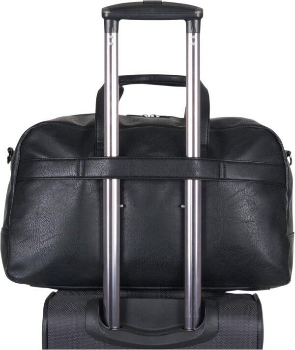 Kenneth Cole REACTION Port Stanley Duffel Pebbled Vegan Leather Carry On Shoulder Duffle Travel Bag, Black, 15" Laptop - Image 6
