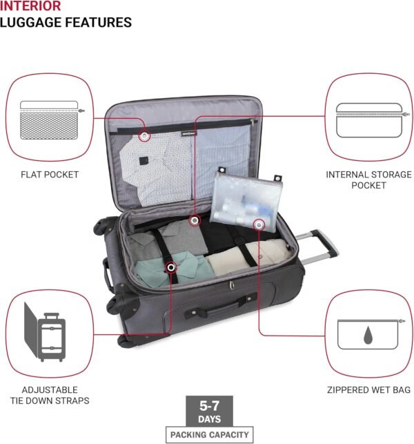 SwissGear Sion Softside Expandable Luggage, Dark Grey, Checked-Medium 25-Inch - Image 4