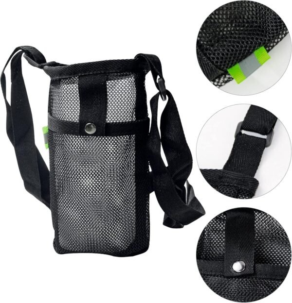 2PCS Water Bottle Carrier Bag - Convenient Holder with Strap and Pocket for Hiking, Walking, and Travel (Black, S) - Image 2