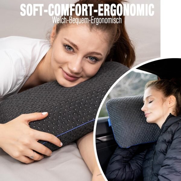 Travel & Camping Comfortable Memory Foam Pillow – Easy to Carry Portable Bag – Temperature Regulating Pillow Case - Perfect for Travelling (Grey) - Image 8