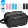 Travel Toiletry Bag for Men, Large Hanging Toiletries Organizer Bags, Cruise Ship Essentials, Water-resistant Shaving Case, PU Leather Makeup Accessories, Cosmetic Dopp Kit, Black