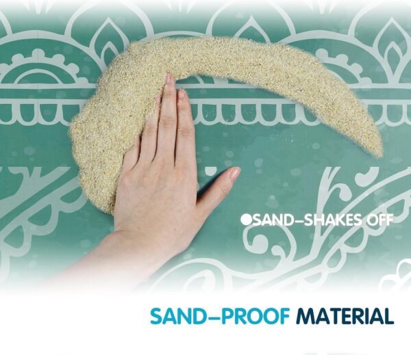 Sunlit 10'x9' Extra Large Boho Sand Proof Beach Blanket, Sand Proof Mat with Corner Pockets and Mesh Bag for Beach Party, Travel, Camping and Outdoor Music Festival, Tiffany Green Mandala - Image 3