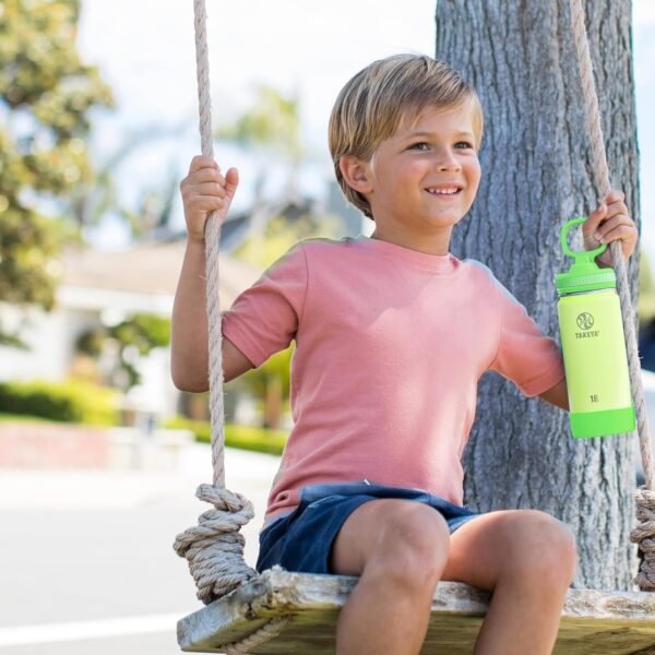 Takeya Actives Kids 18 oz Glow In The Dark Insulated Stainless Steel Water Bottle with Straw Lid, Lightning Green - Image 3