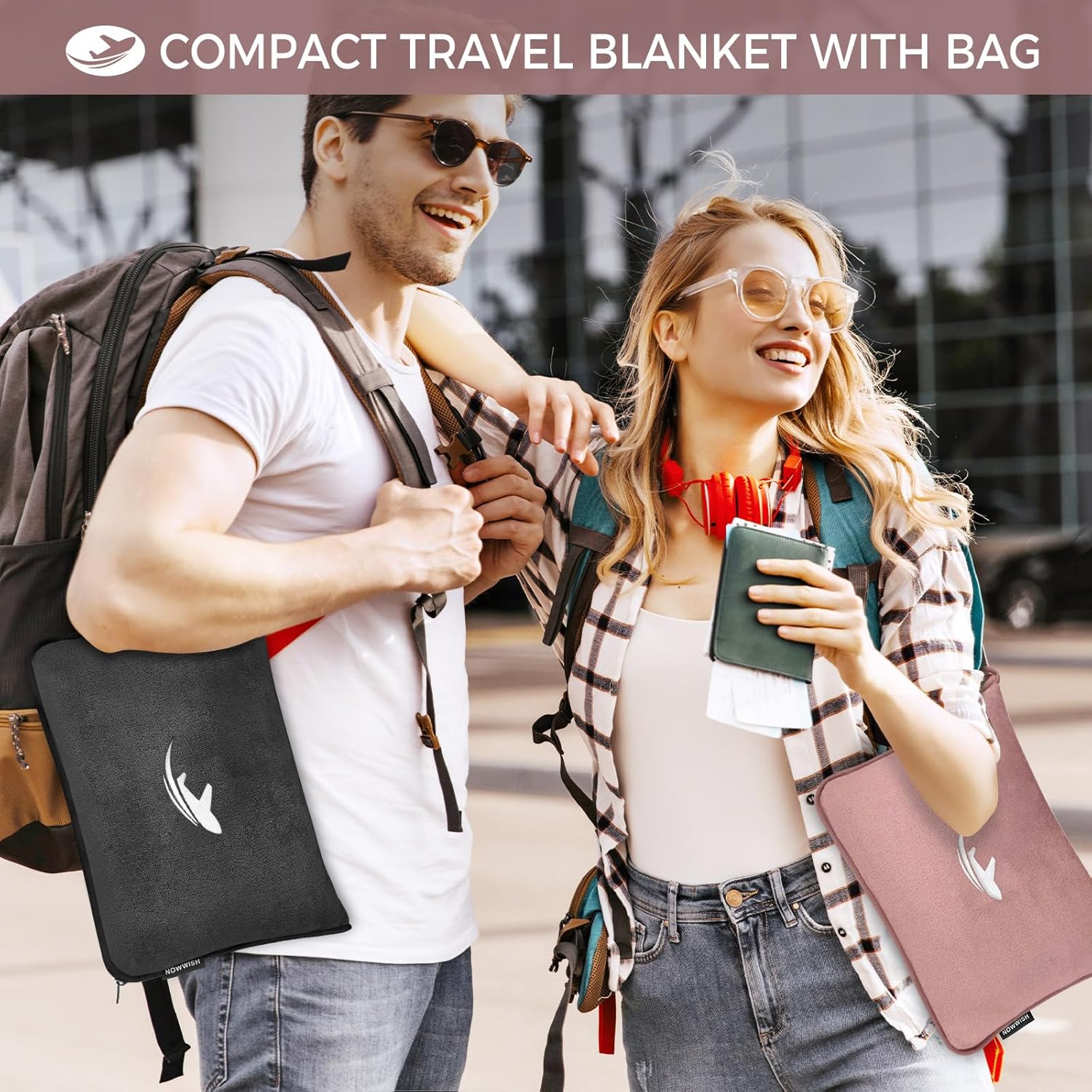 NOWWISH Travel Blanket Airplane Compact with Bag - Premium Soft 2 in 1 Airplane Blanket Pillow,Travel Essentials on Airplane, Camping, Car - Image 3