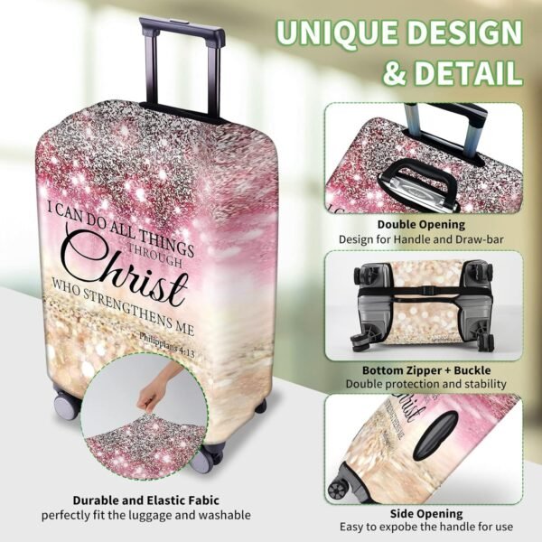 Luggage Covers for Suitcase TSA Approved,Elastic Washable Suitcase Cover Protector, I can do all things through christ Luggage Cover Sleeve Wrap for 19/ 20/ 21 Inches Suitcase Travel Accessories - Image 2