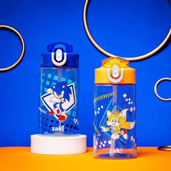 Zak Designs Sonic Kids' 2-Pack Leak-Proof Water Bottles With Straw, Handle and Pop-Up Spout Cover - Image 5