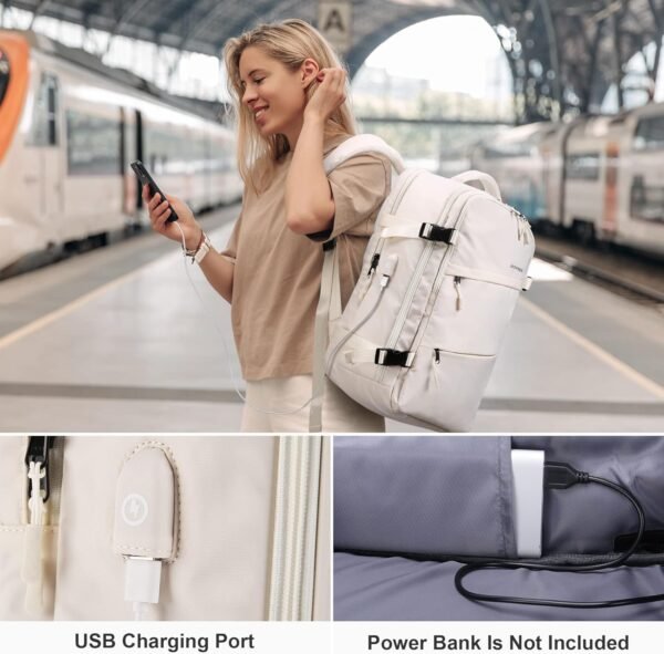 HOMIEE Travel Backpack for Women, Carry On Backpack with USB Charging Port, TSA Approved Personal Item Bag Spirit Airlines, 15.6 Inch Laptop Backpack for Colllege Work, Beige - Image 7