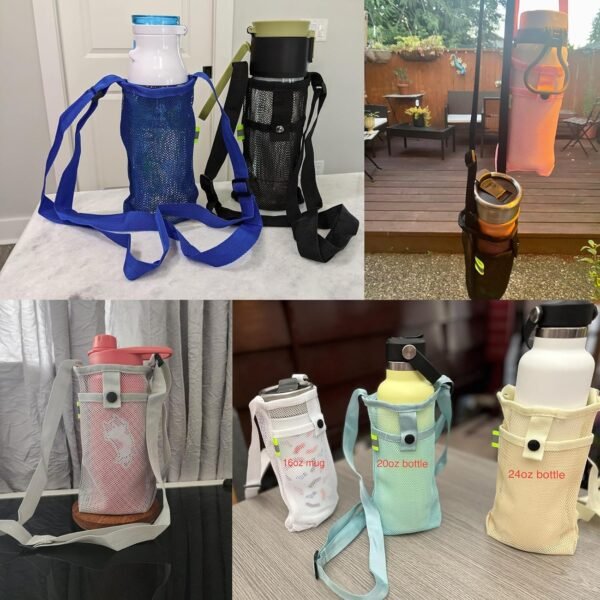 3Pcs Water Bottle Holder with Adjustable Shoulder Strap Water Bottle Carrier Mesh Water Bottle Bag Lightweight Dog Water Bottle Sleeve Crossbody Water Bottle Pouch (Navy/Korean blue/purple) - Image 7