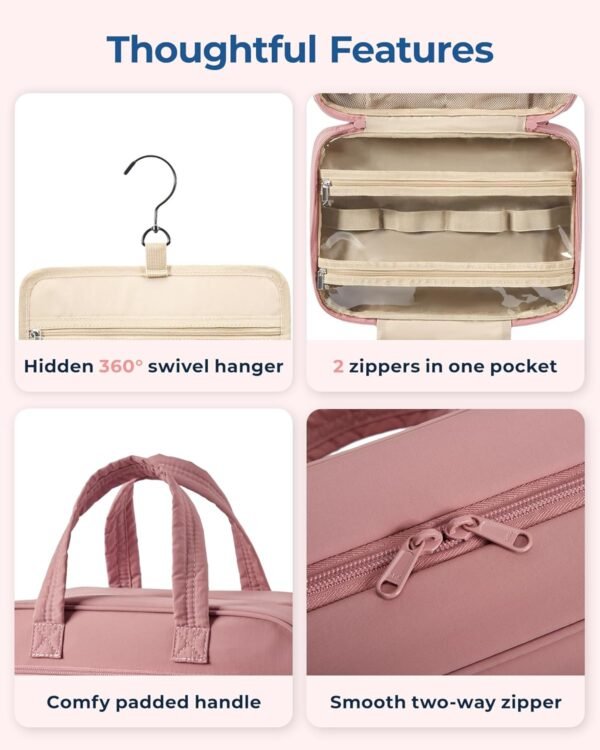 BAGSMART HangingToiletry Bag for Women, Puffy Travel Toiletry Bag with Jewelry Organizer, Waterproof Cosmetic Makeup Bag Compartment, Toiletries Kit Set for Traveling, Accessories, Essentials (M) - Image 6