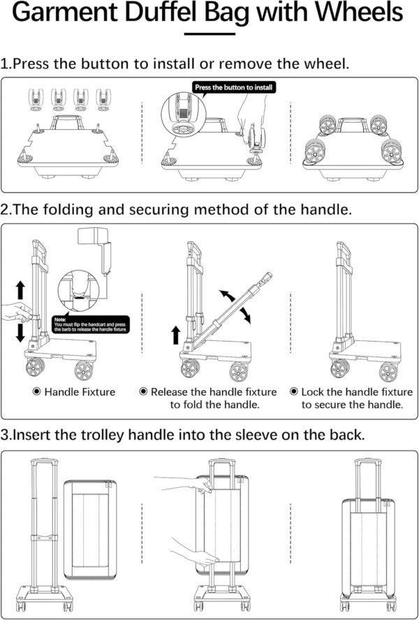 Bukere Rolling Garment Bag, Travel Garment Duffle Bag with Wheels, Carry on 3 in 1 Suit Luggage Bag with Detachable Trolley for Men Women Business Weekender - Image 9