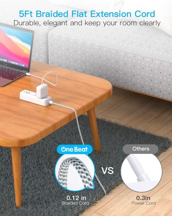 Cruise Essentials, USB C Travel Power Strip, Flat Plug Power Strip with 2 Outlets 3 USB Ports (1 USB C), 5ft Extension Cord Charging Station, Non Surge Protector for Cruise Ship, Travel, Home - Image 6