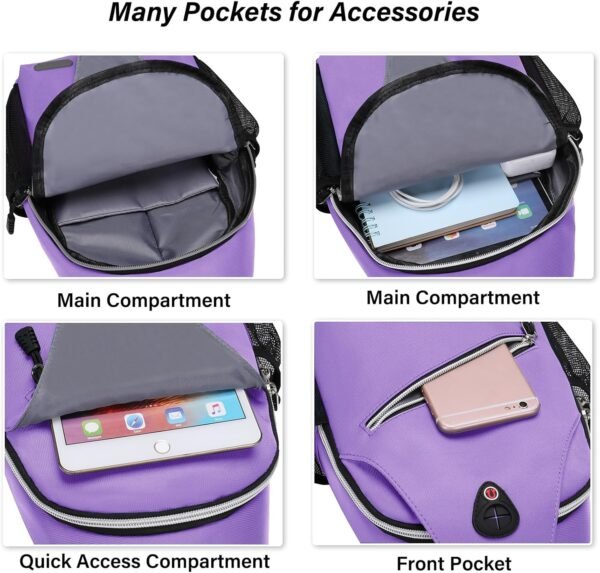 MOSISO Sling Backpack, Multipurpose Crossbody Shoulder Bag Travel Hiking Daypack, Light Purple, Medium - Image 2