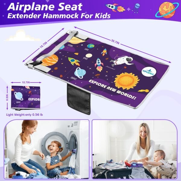 Airplane Seat Extender for Kids - Portable Toddler Travel Airplane Bed with Side Pockets,Toddler Airplane Travel Essentials, Airplane Must Have for Kids,Baby Portable Plane Bed Foot Rest for Flight - Image 2