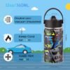 12oz Kids Insulated Water Bottle with Flip Straw & Big Handle, Monster Truck, Double Wall 18/8 Stainless Steel, Leakproof Gift for Kids Boys to School Travel Sports, Hands Wash Only, Black - Image 2