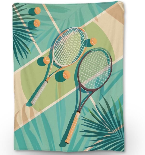 Tennis Racket & Ball Blanket | Soft Warm Fuzzy Lightweight Flannel Throw Blanket Perfect for Couch, Bed, Decor, Travel & Outdoor Use, Cozy Blankets for Adults Kids 60×50 in