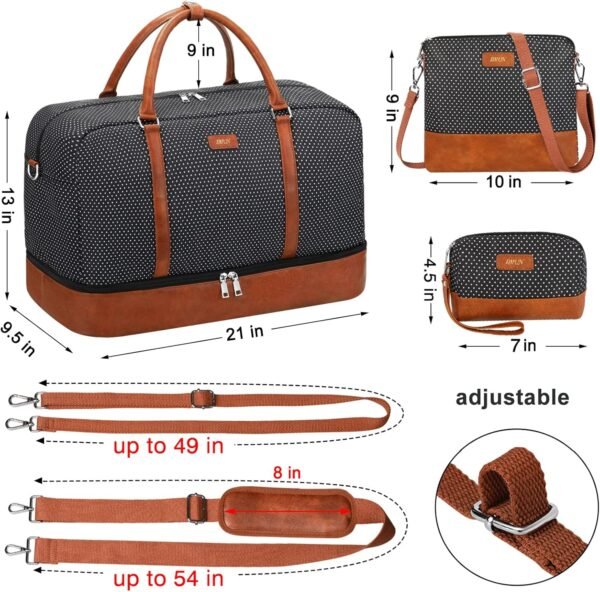 IBFUN Weekender Bags for Women, 21" Weekender Travel Bag, Travel Duffle Bag with Shoe Compartment Carry on Overnight Duffel Bag for Weekend Travel Business Trip, 3PCS - Image 6