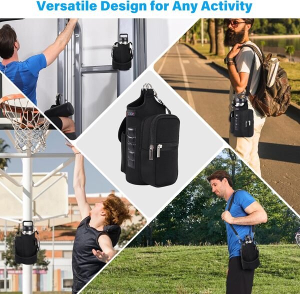 icolor Gym Magnetic Bag Water Bottle Holder Gym Bottle Carrier Bag with Phone Pockets & Handle Shoulder Strap Gym Accessories Organizer for Men Women,5 Built-in Magnets Gym Bag Pouch Sleeve - Image 6