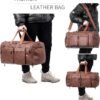 Leather Travel Bag with Shoe Pouch,Weekender Overnight Bag Waterproof Leather Large Carry On Bag Travel Tote Duffel Bag for Men or Women-Brown - Image 6