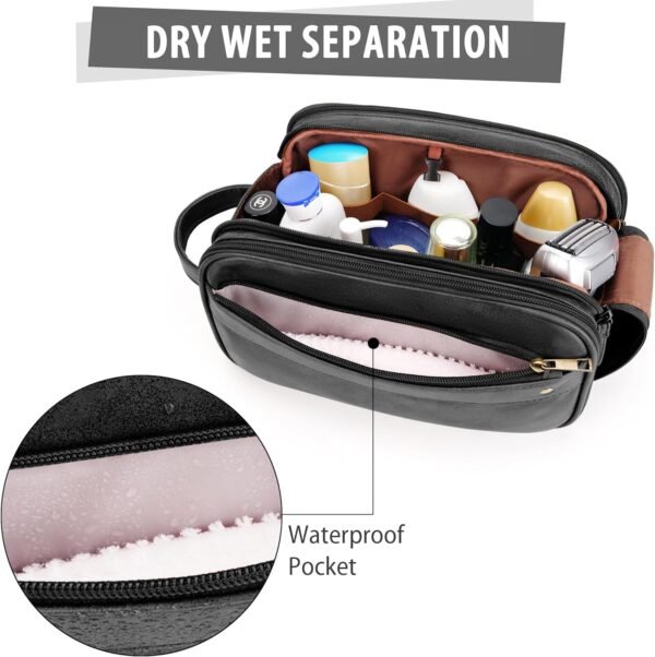 Travel Toiletry Bag for Men, Large Hanging Toiletries Organizer Bags, Cruise Ship Essentials, Water-resistant Shaving Case, PU Leather Makeup Accessories, Cosmetic Dopp Kit, Black - Image 4