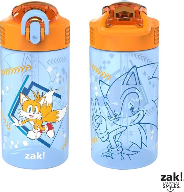 Zak Designs Sonic Kids' 2-Pack Leak-Proof Water Bottles With Straw, Handle and Pop-Up Spout Cover - Image 2