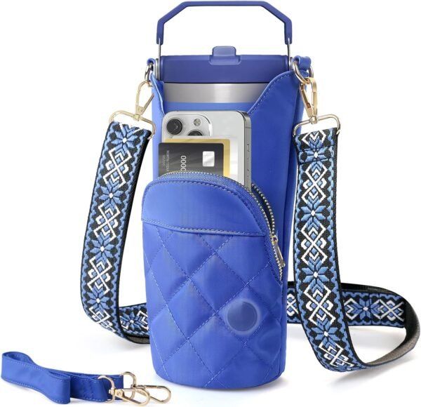 Water Bottle Carrier Bag with Phone Pocket for Stanley 25 & 32 oz, Insulated Water Bottle Holder Pouch with Airtag Passport Pocket Card Slot, Used for Stanley Cup Accessories and travel
