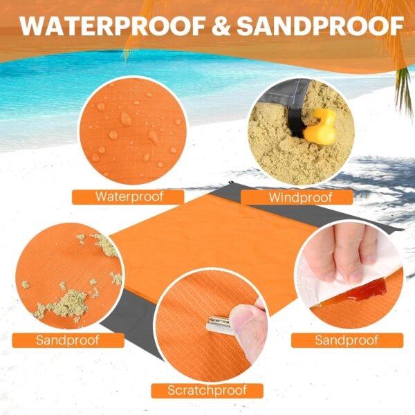 EASYFUN Beach Blanket Sandproof Oversized, 79''×83'' Extra Large Beach Mat, Portable Picnic Mat for Travel Camping Hiking, Lightweight Beach Essentials Family Water Resistant Mat Nylon 210T - Image 4