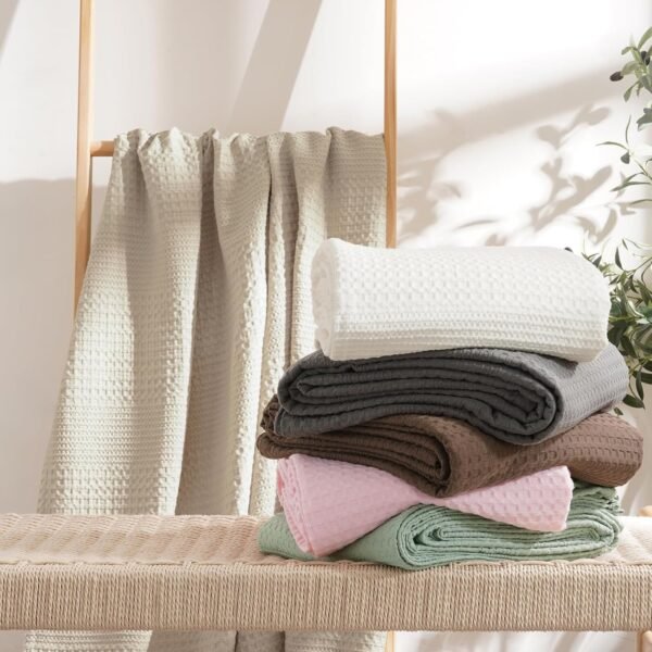 David's Home Cozy Waffle Weave Blanket Twin Size, Ultra Soft Breathable Lightweight Skin-Friendly Throw for Summer, Elegant Room Decor for Couch Bed Sofa Car Travel, Natural - Image 6