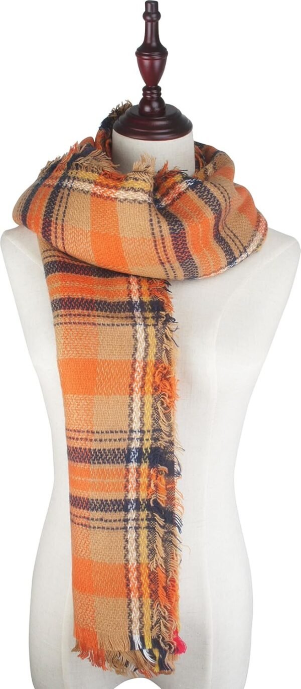 Women's Fall Winter Scarf Classic Tassel Plaid Tartan Warm Soft Chunky Large Blanket Wrap Shawl Scarves - Image 3