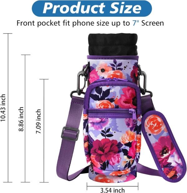 32 40 oz Water Bottle Carrier with Strap, Neoprene Water Bottle Sleeve Bag with 2 Pockets Insulated Flask Sling Holder for Walking Hiking Gym - Image 6