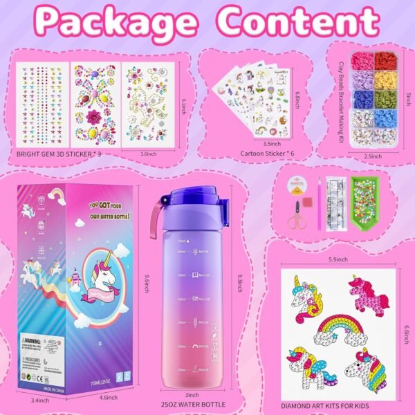 Gifts for Girls 4-12, Decorate Your Own Water Bottle Kits for Girls, Unicorn Diamond Painting Toys & Friendship Bracelet Kit, Fun Arts Crafts for Kids Ages 4-6-8-10, Birthday Gifts Toys for Girls - Image 6