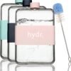 hydr | 15oz Flat Water Bottle For Purse & Flexible Cleaning Brush | BPA Free Square Water Bottle | Leak/Drop Proof Slim Water Bottles For Travel, small water bottle