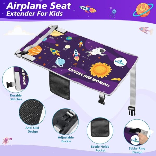 Airplane Seat Extender for Kids - Portable Toddler Travel Airplane Bed with Side Pockets,Toddler Airplane Travel Essentials, Airplane Must Have for Kids,Baby Portable Plane Bed Foot Rest for Flight - Image 3