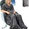 Tirrinia Travel Portable Blanket with Feet Airplane Office Poncho 4 in 1 Zippered Front Pocket Premium Cozy Fleece Blankets with Built-in Bag