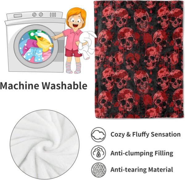 Red Skull Blanket,Gothic Horror Throw Blankets,Gifts for Women Men Boys, Lightweight Soft Fleece Cozy,for Sofa Couch Bed Room Travel,Goth Festival Halloween Decor,50x60in - Image 4